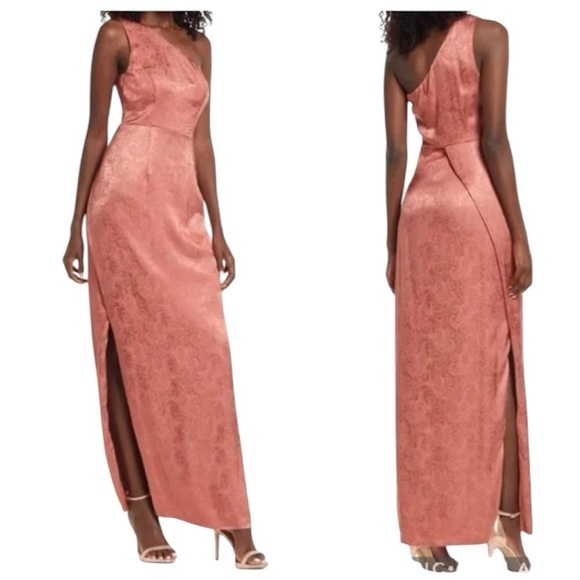 LULUS Deeply Devoted Rusty Rose One Shoulder Jacquard Maxi Dress Size S NWT - Picture 1 of 9